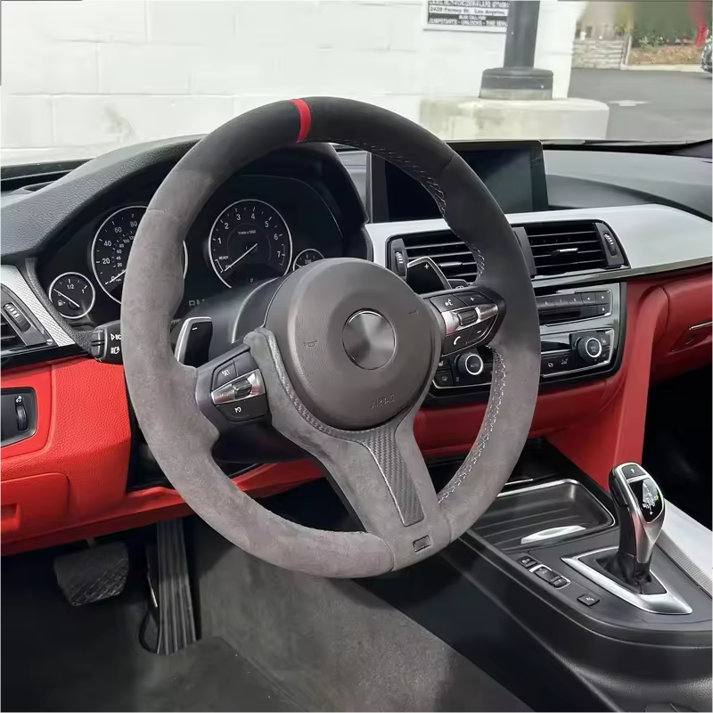 Alcantara Leather Red Top Strip M Sport Lenkrad Volante Steering Wheel for BMW 5 Series F10 F30 X5 E70 F15 F80 E90 E92 F20 F31