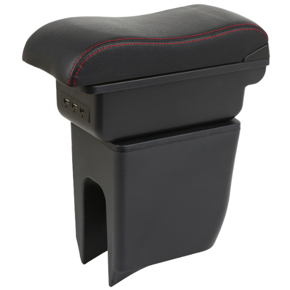 China EV Car Double Layers Slide USB Charger Design Black Pu Leather Car Armrest Console Box for Dongfeng Nano Box 2023-2024