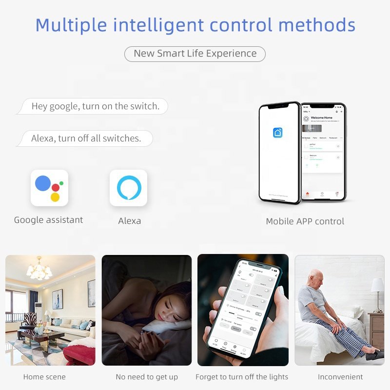 Smart Living 4 Gang Wall Light Control Switch 2M ZigBee Supports Alexa & Google Apps Touch Panel for Home Use 240V Indian Market