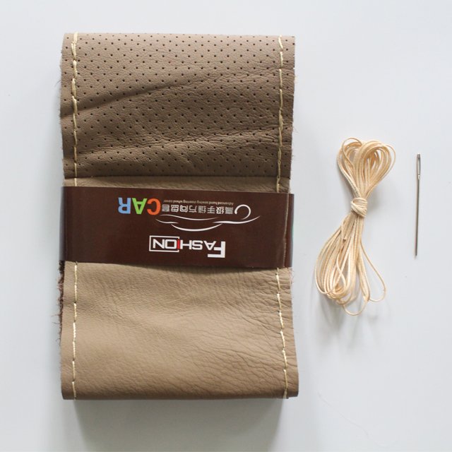 Car four-section leather hand-sewn steering wheel cover