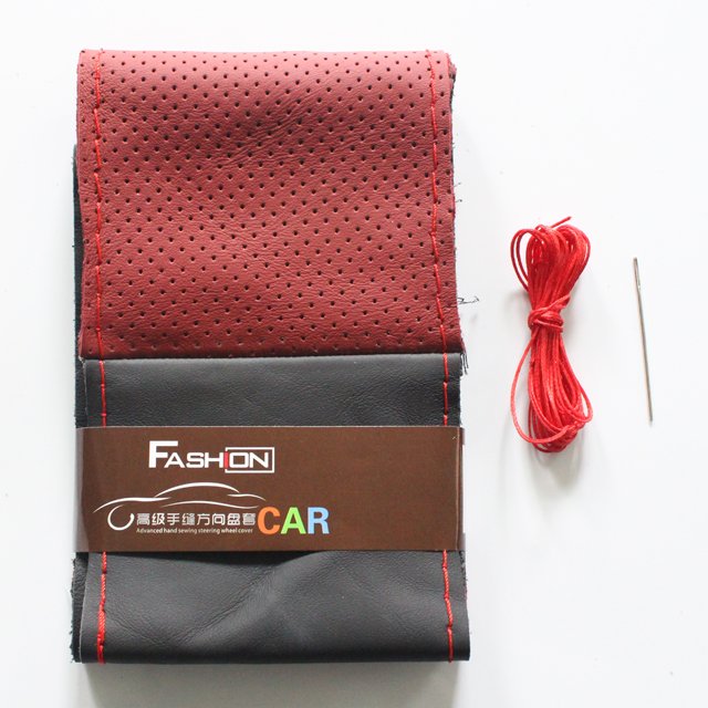 Car four-section leather hand-sewn steering wheel cover