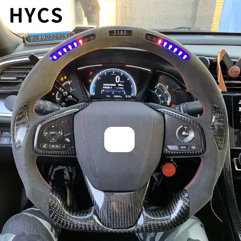 Custom Car Interior Alcantara LED Carbon Fiber Steering Wheel Cover for Honda Civic CRV Accord Odyssey