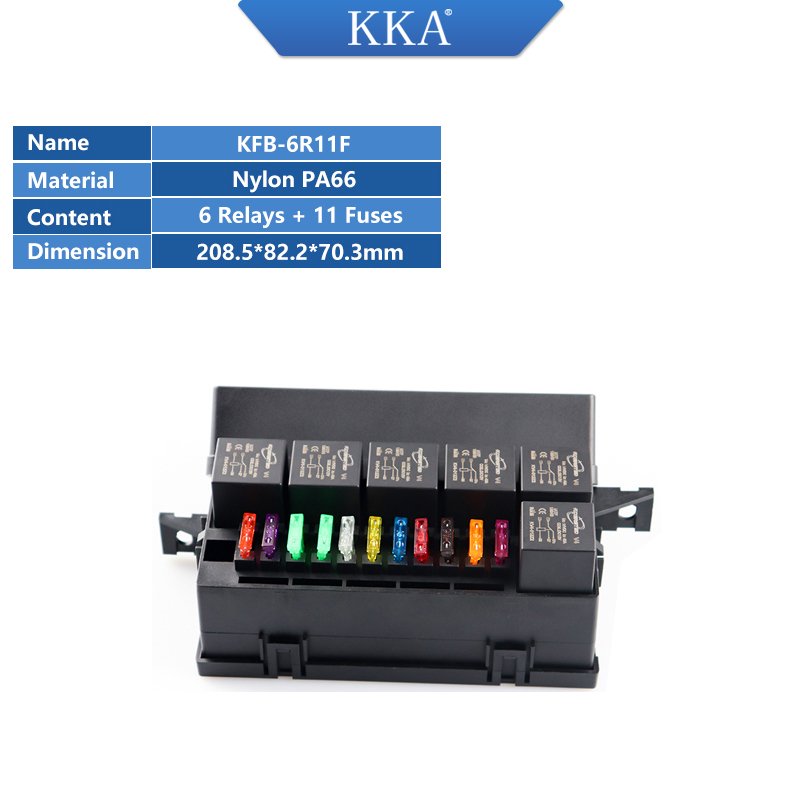 KKA-FB-6R11F Automotive Relay Fuse Box, Car Fuse Box, Auto Control Box Including 6 Relays, 11 Fuses and Connectors