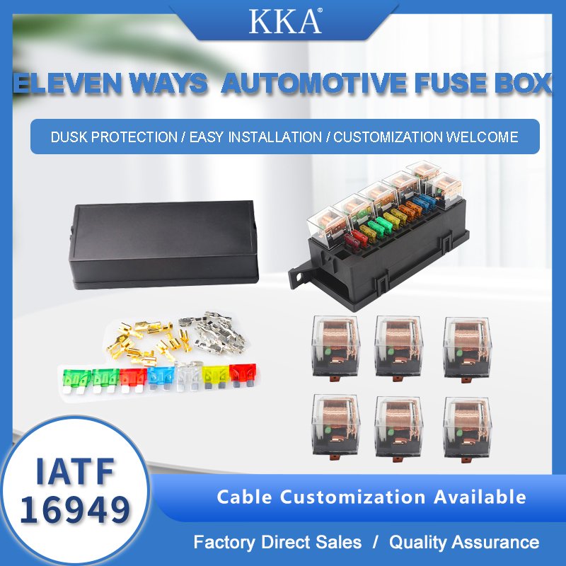 KKA-FB-6R11F Automotive Relay Fuse Box, Car Fuse Box, Auto Control Box Including 6 Relays, 11 Fuses and Connectors