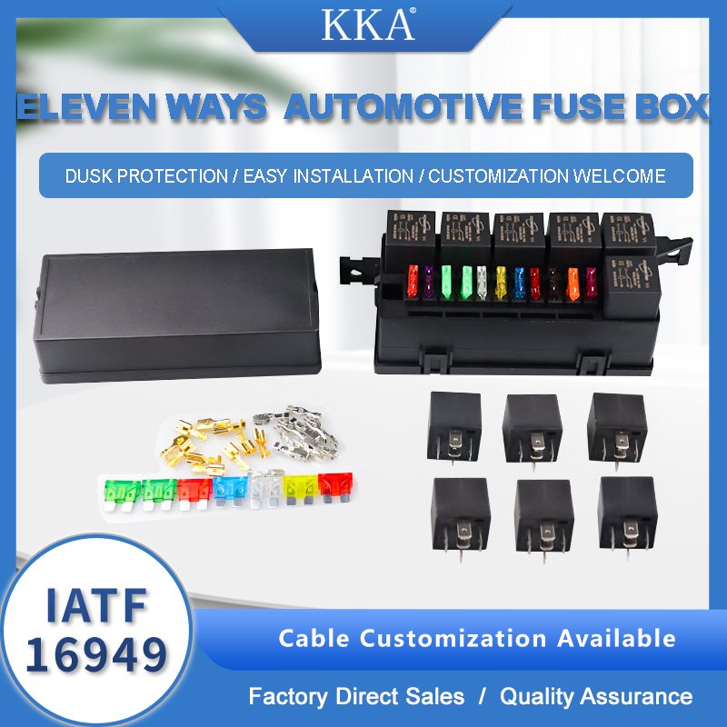 KKA-FB-6R11F Automotive Relay Fuse Box, Car Fuse Box, Auto Control Box Including 6 Relays, 11 Fuses and Connectors