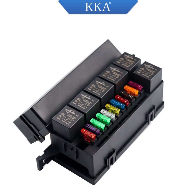 KKA-FB-6R11F Automotive Relay Fuse Box, Car Fuse Box, Auto Control Box Including 6 Relays, 11 Fuses and Connectors