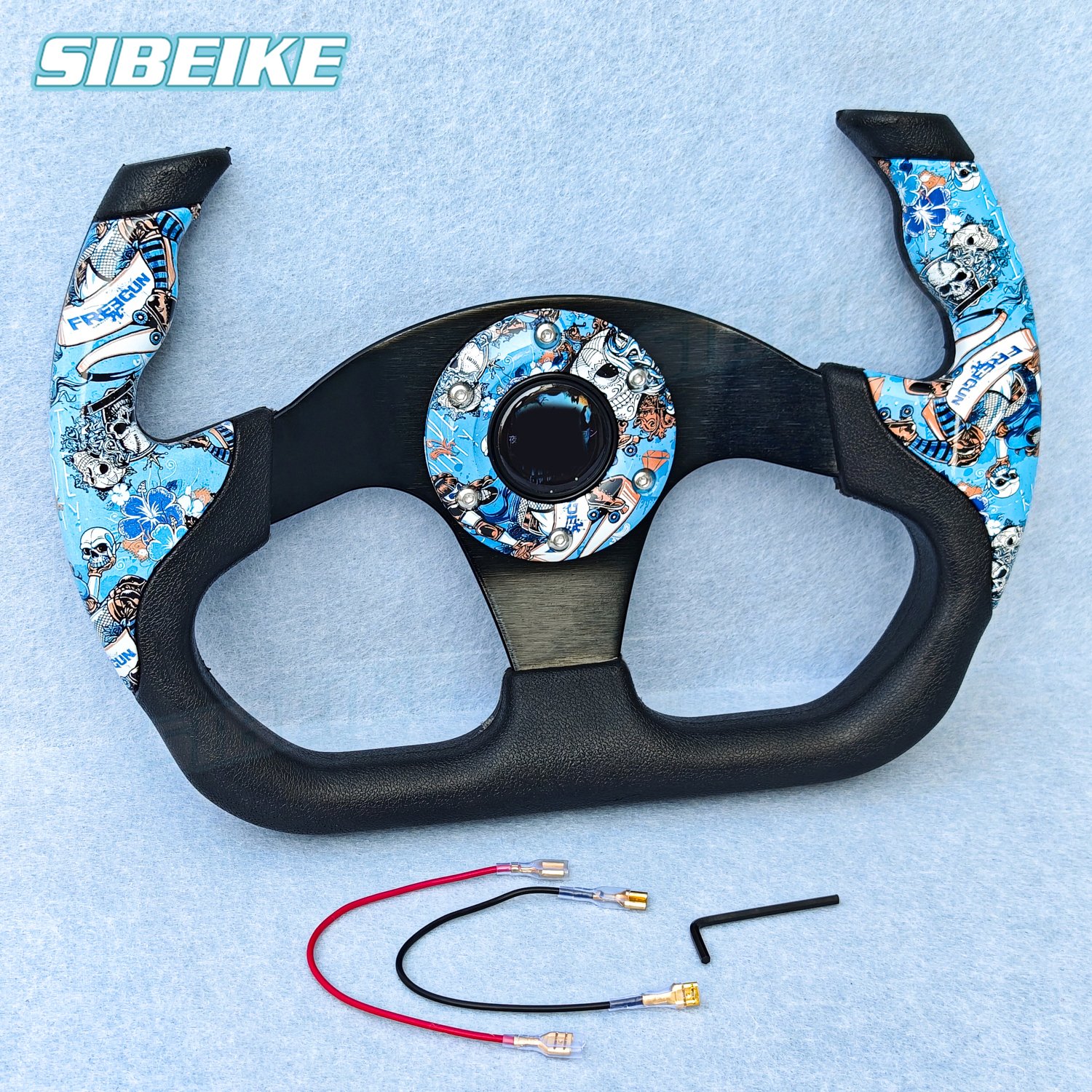 13inch Universal U Shape Racing PU Steering Wheel Graffiti Pattern Sports Steering Wheel