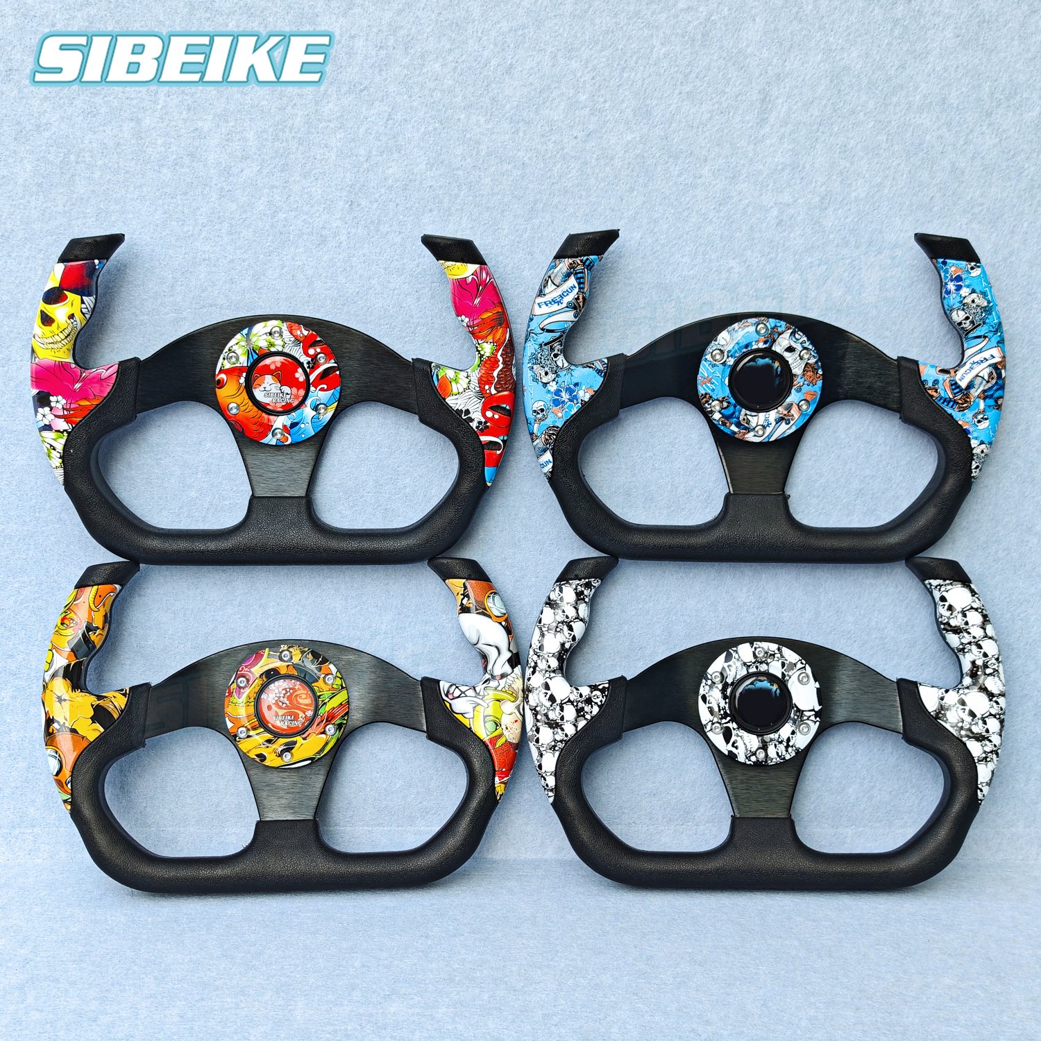 13inch Universal U Shape Racing PU Steering Wheel Graffiti Pattern Sports Steering Wheel