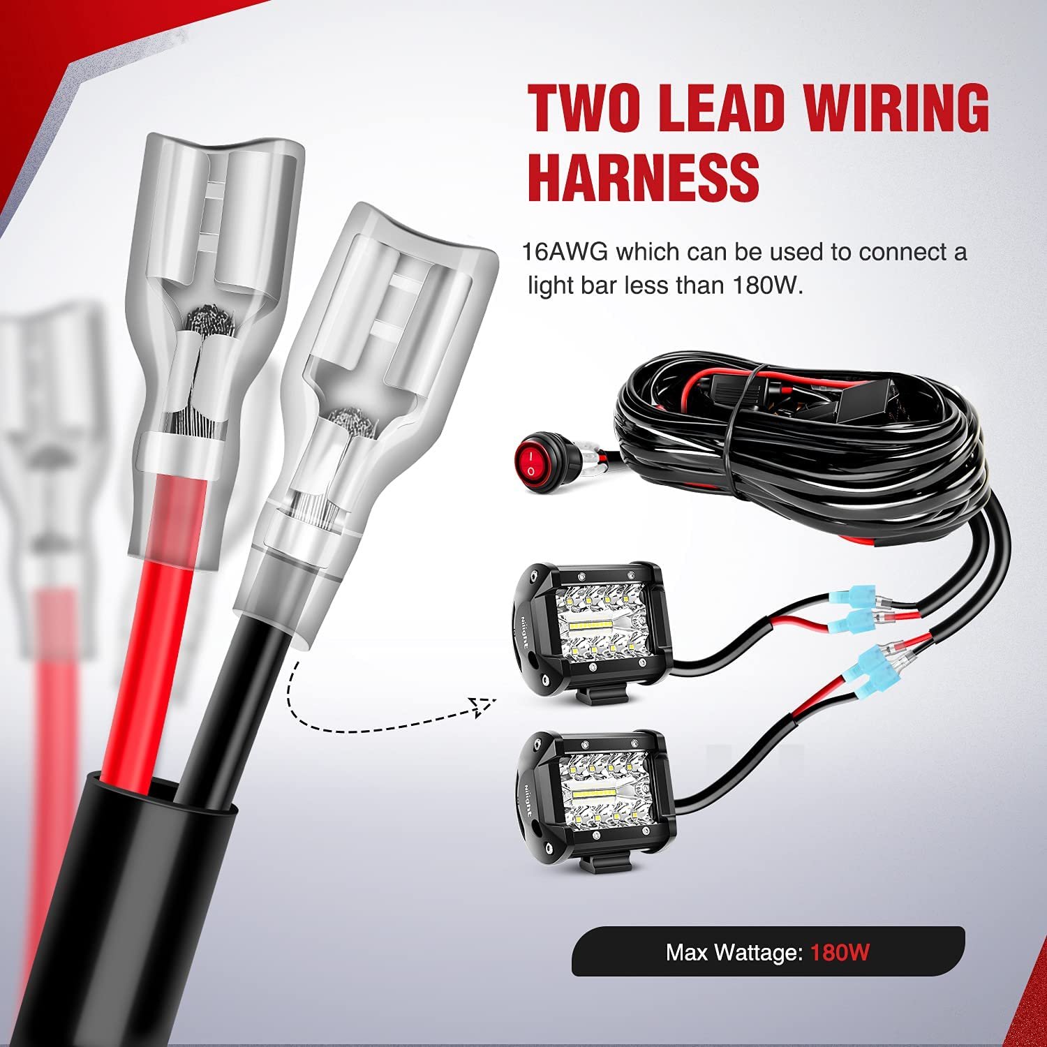 Led Light Bar Wiring Harness with 12V 40Amp Fuse Relay ON/Off Switch