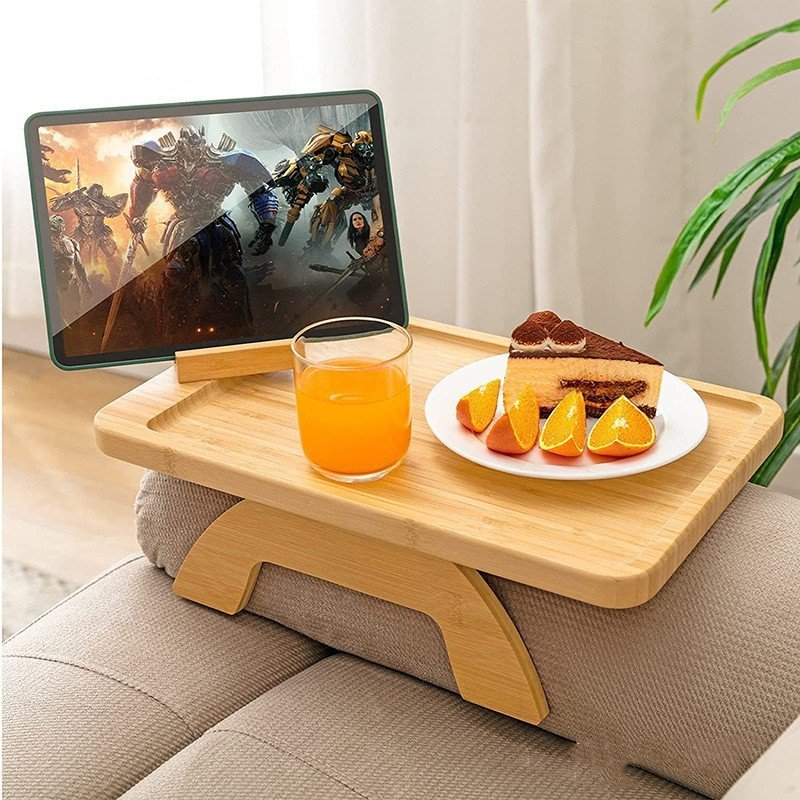 Wholesale Natural Wood Breakfast Table Bamboo Serving Tray Foldable Desk Camping Table with Handle Dinnerware Sets