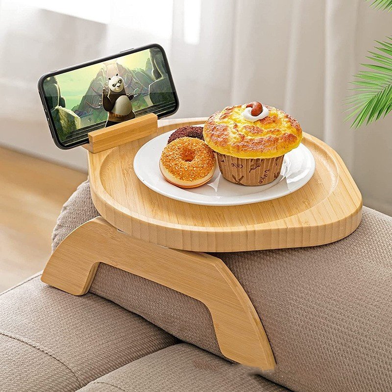 Wholesale Natural Wood Breakfast Table Bamboo Serving Tray Foldable Desk Camping Table with Handle Dinnerware Sets