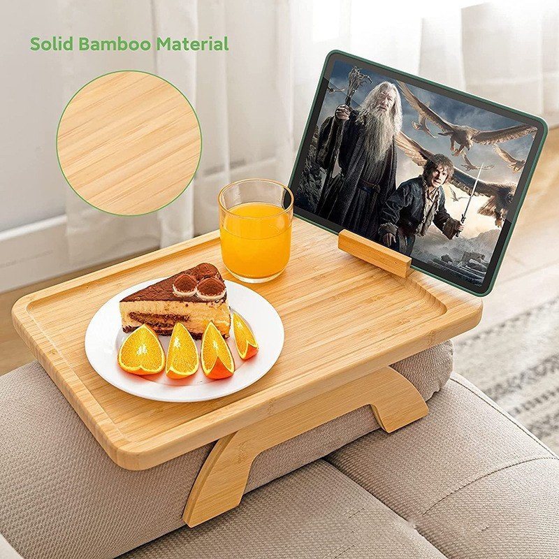 Wholesale Natural Wood Breakfast Table Bamboo Serving Tray Foldable Desk Camping Table with Handle Dinnerware Sets