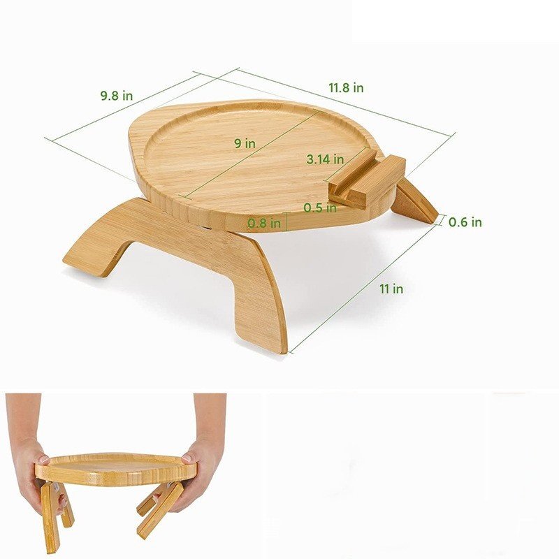 Wholesale Natural Wood Breakfast Table Bamboo Serving Tray Foldable Desk Camping Table with Handle Dinnerware Sets