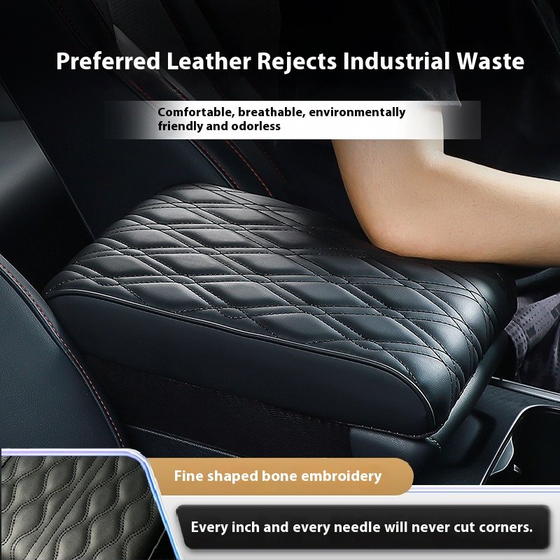 Wave Embroider Pu Leather Car Armrest Mat Center Console Arm Rest Protection Cushion Auto Armrests Storage Box Cover Pad
