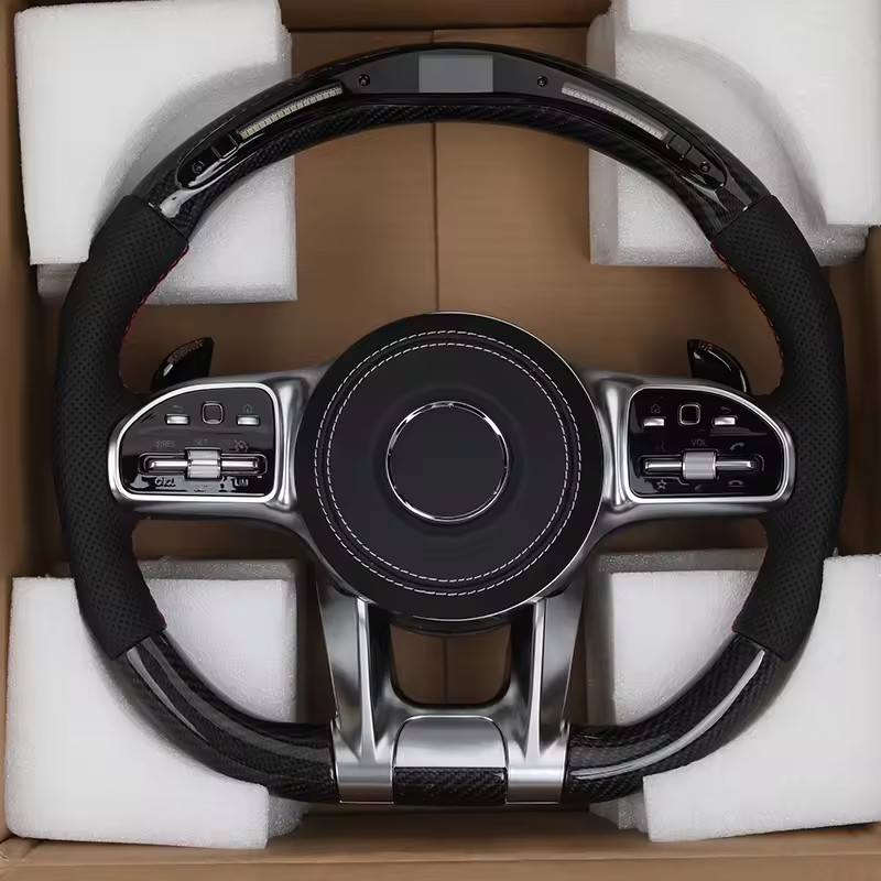 Custom Half Perforated Leather Carbon LED Steering Wheel for Mercedes W205 W213 W219 X290 W216 CL W222 C238 GLA45 e63s C63 AMG