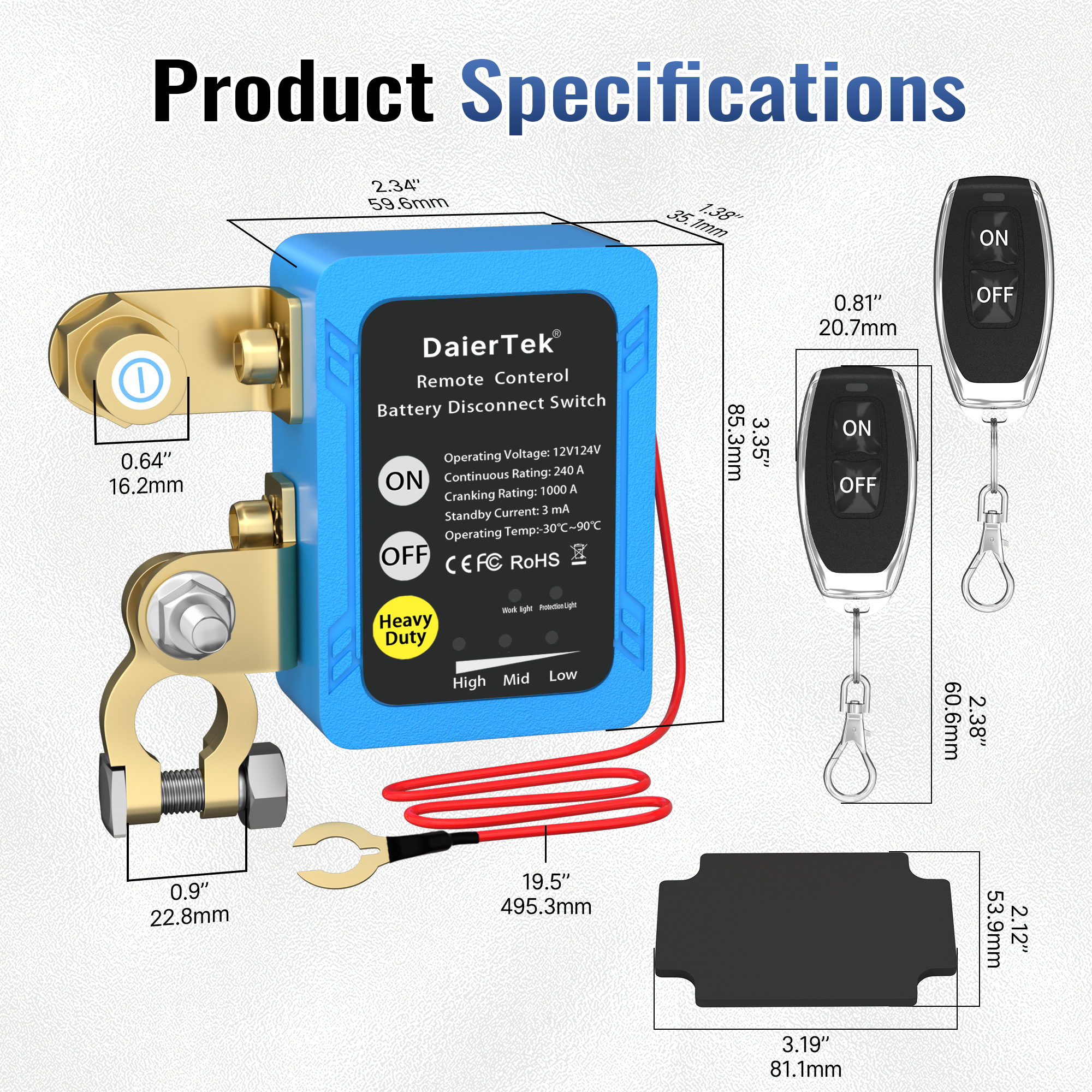 12V 240A Remote Battery Disconnect Switch Automatic Power Shut Off Kill Switch Remote Control Switch for Auto Car RV