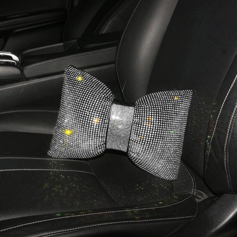 4Pcs Rhinestone Car Steering Wheel Cover Gear Shift Cover Armrest Cushion Mat Headrest Bling Car Accessories Set for Women