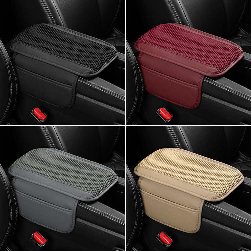 PU Leather High Quality Car Seat Armrest Protective Pad Organizer Breathable Memory Cotton Mat Car Phone Holder Car Storage Bag