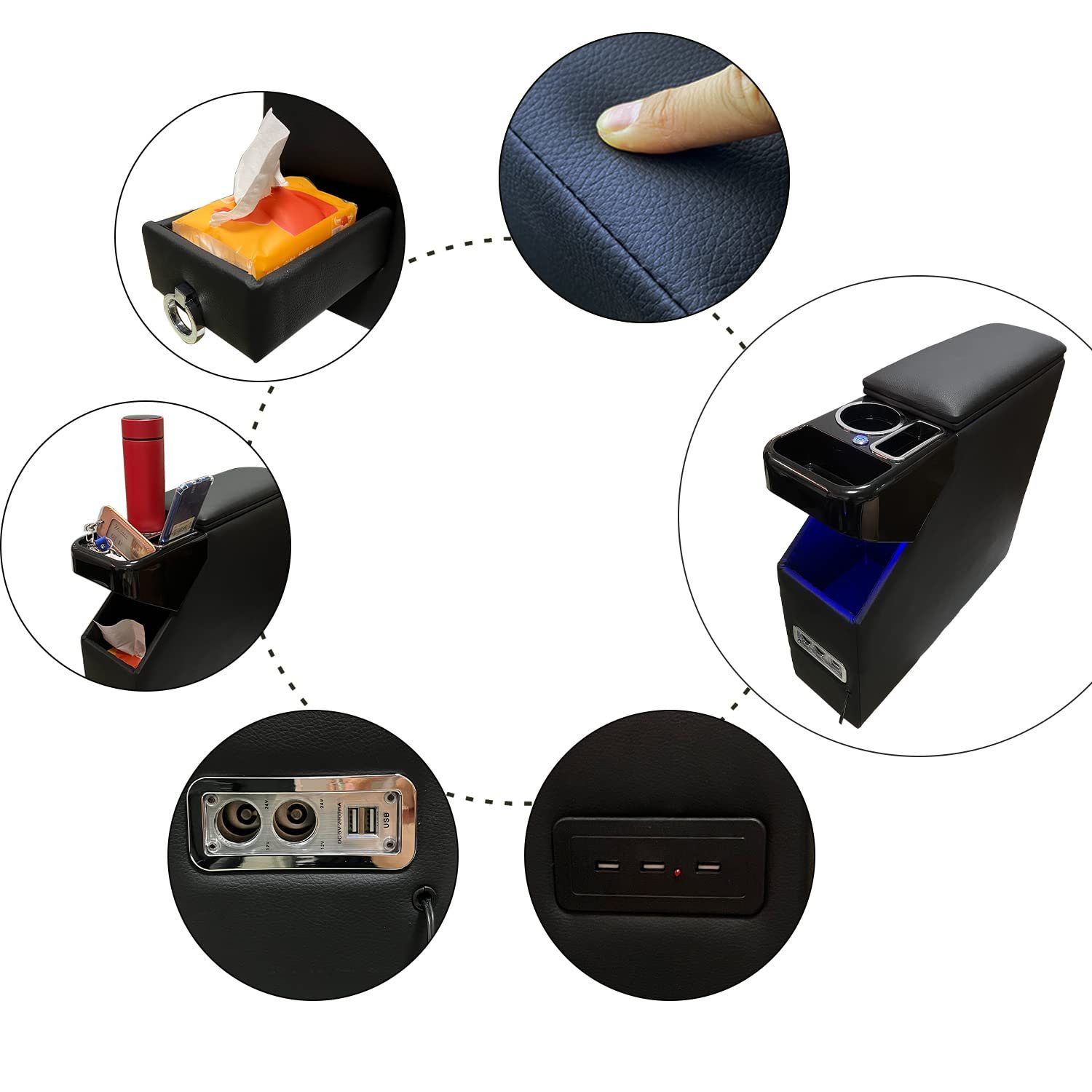 Console Box Armrest Console ROOMY THOR TANK JUSTY Application 900 Series Front & Back Period, LED Included, USB Port, Easy