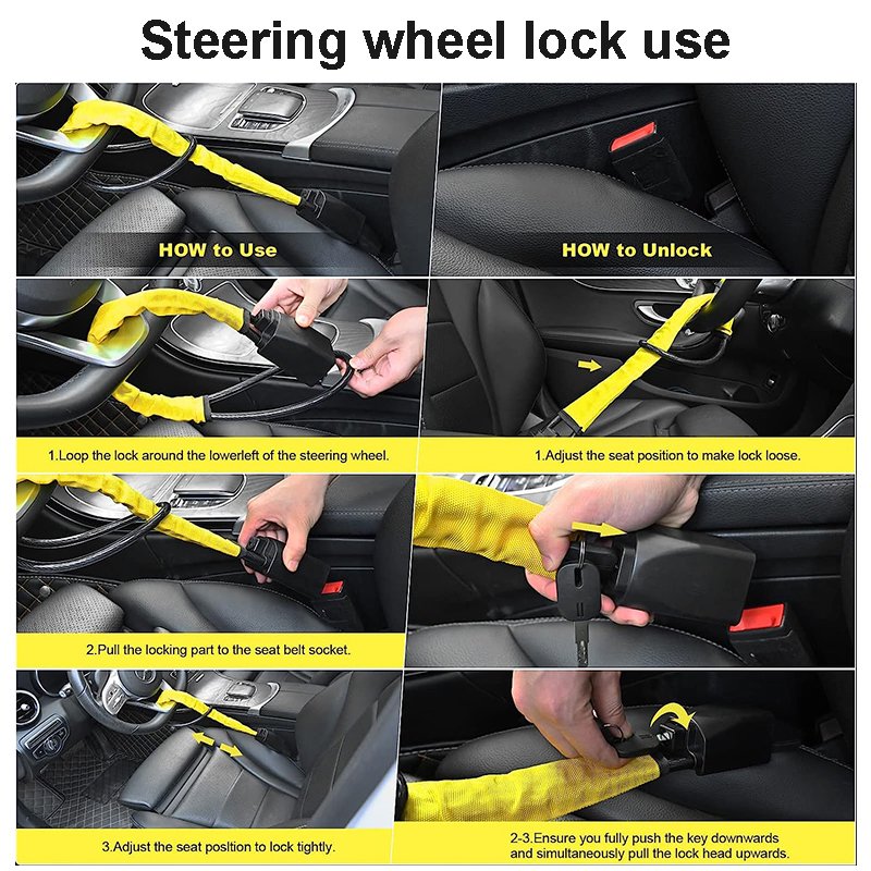 Universal Car Lock Steering Wheel Lock Theft Prevention Car Steering Wheel Lock Anti-Theft Device with Key