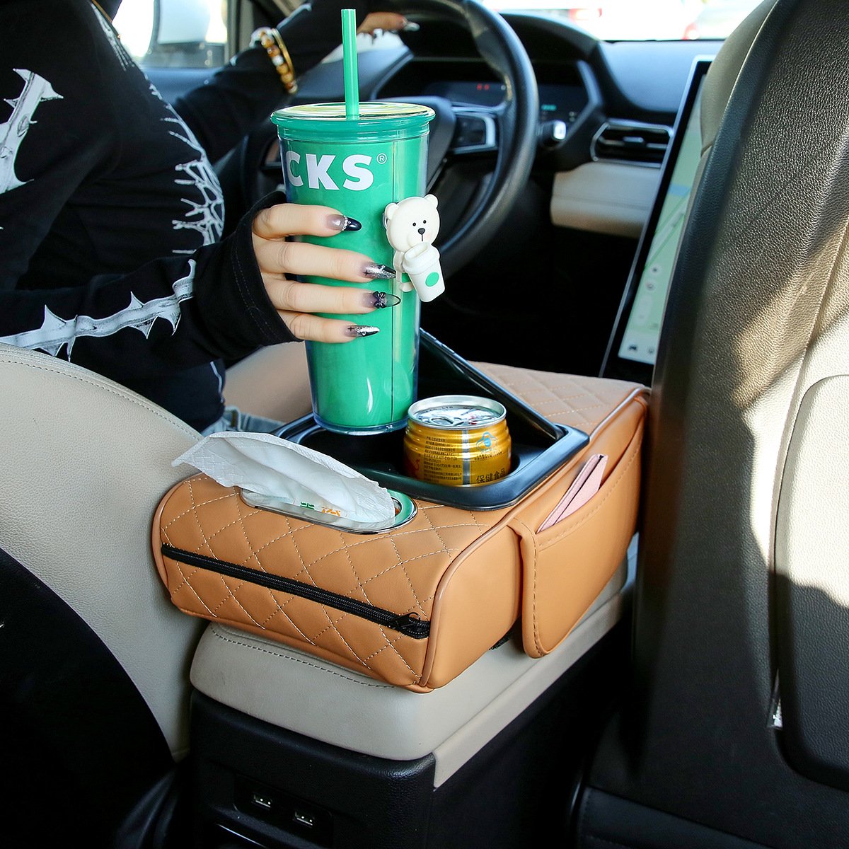 Car central control armrest box pad style armrest box protective cover embroidery height increase pad interior modification