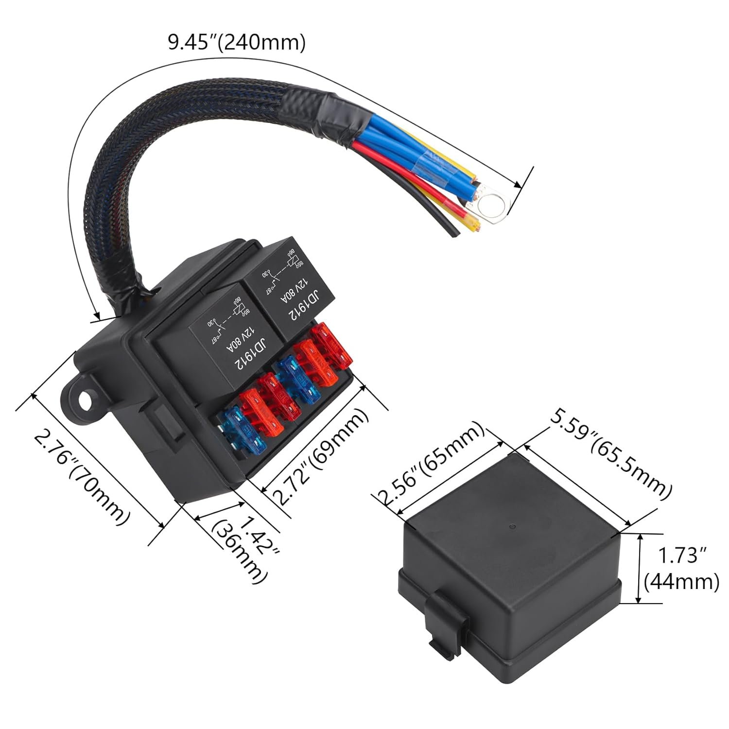 12V Pre-Wired Fuse Relay Box Kit 12 AWG 2 Relays 6 ATC/ATO 4-Pin 80A Relay Fuse Block 12 AWG Pre-Wired 2 Relays 6 ATC/ATO Fuse