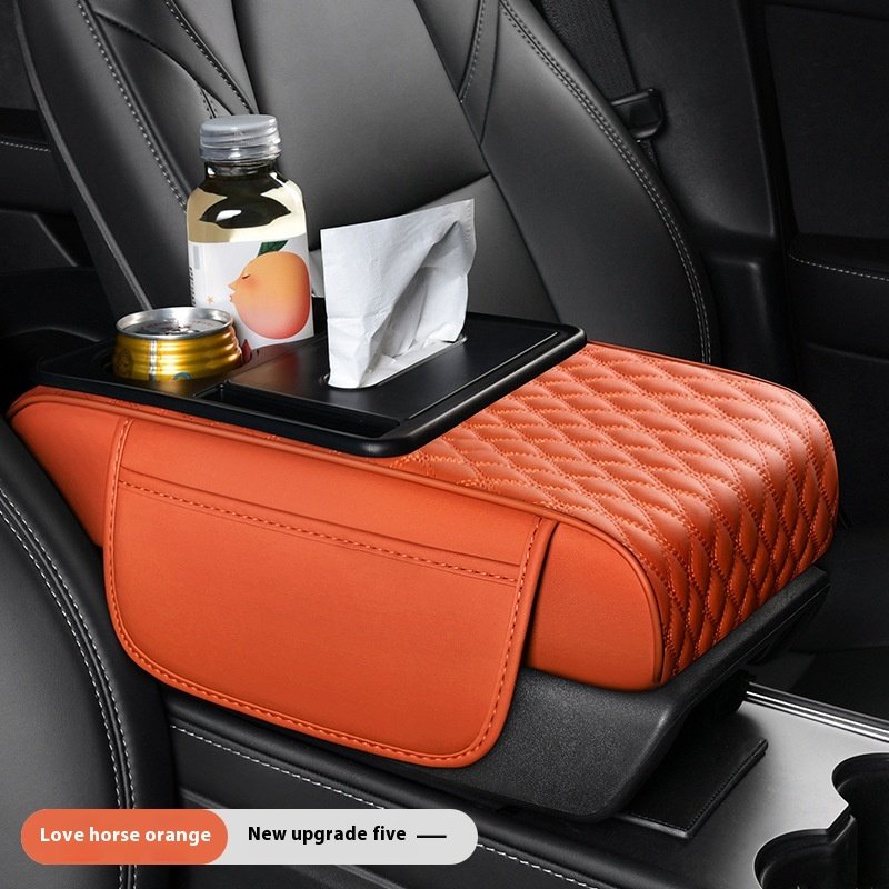 5-in-1 Multifunctional Leather Car Armrest Pad Universal All Seasons Front Cup and Tissue Holder with Box Storage