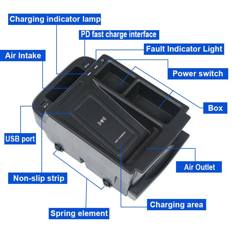 Qi Wireless Charging for Honda CRV CR-V 2017 2018-2022 Interior Accessories Car Armrest Storage Box With Wireless Charging Panel