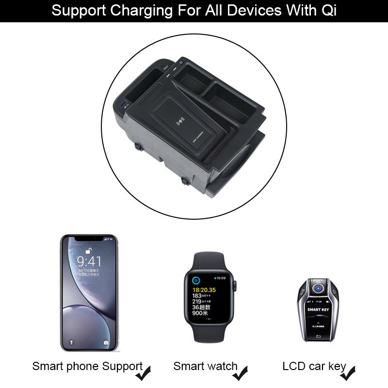 Qi Wireless Charging for Honda CRV CR-V 2017 2018-2022 Interior Accessories Car Armrest Storage Box With Wireless Charging Panel