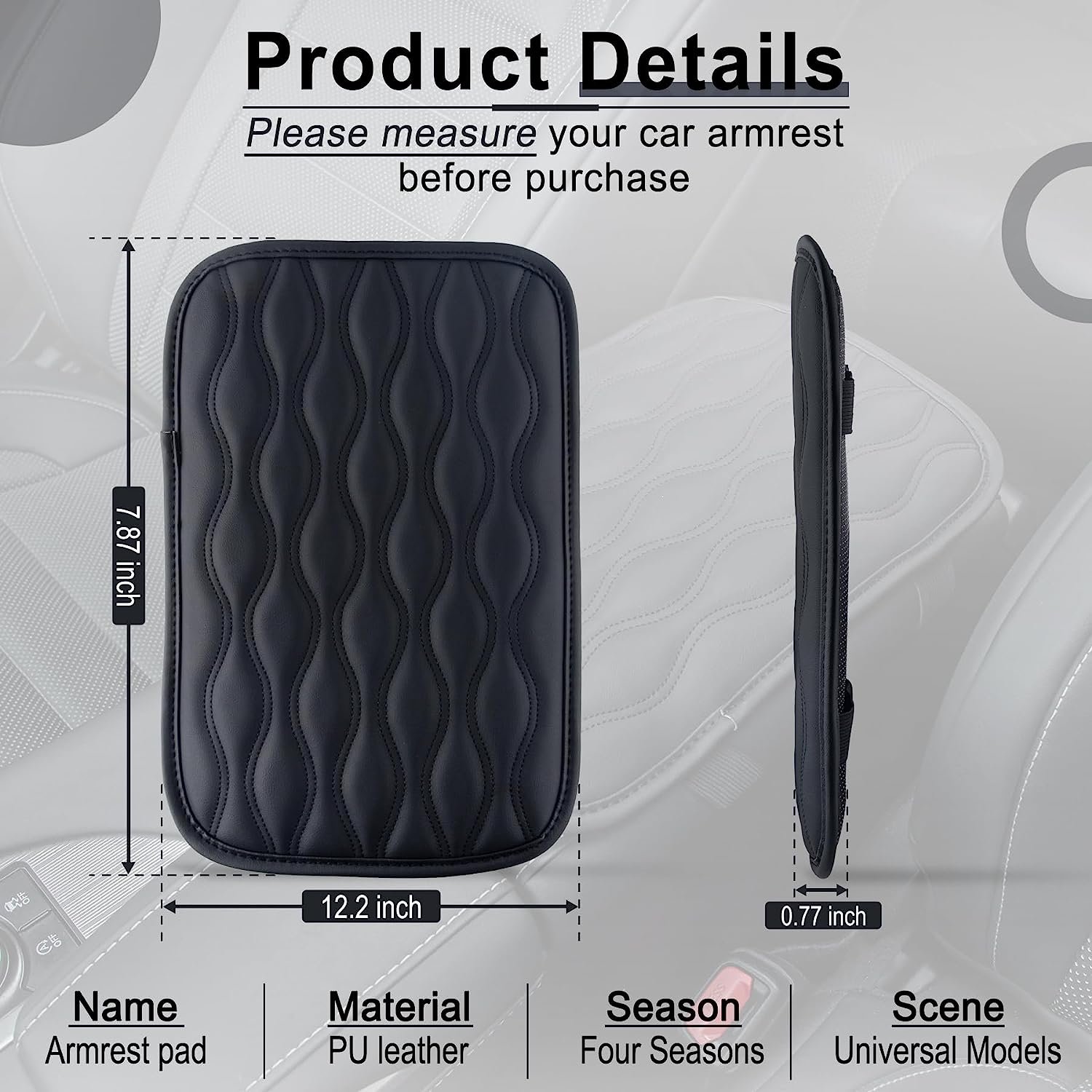 Waterproof Car Center Armrest PU Diamond Cushion General Purpose Front Console Accessory