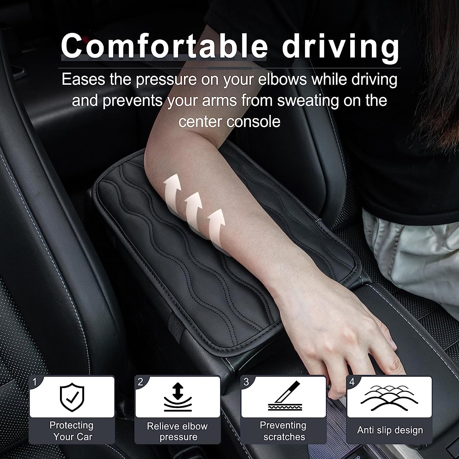 Waterproof Car Center Armrest PU Diamond Cushion General Purpose Front Console Accessory