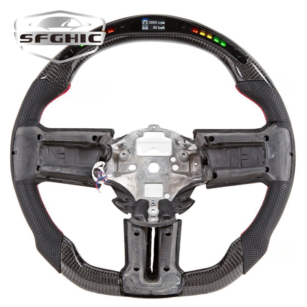 High Quality Car Steering Wheel For Ford Mustang Ecoboost Shelby GT500 2012 2018 LED RPM Real Carbon Fiber Steering Wheel