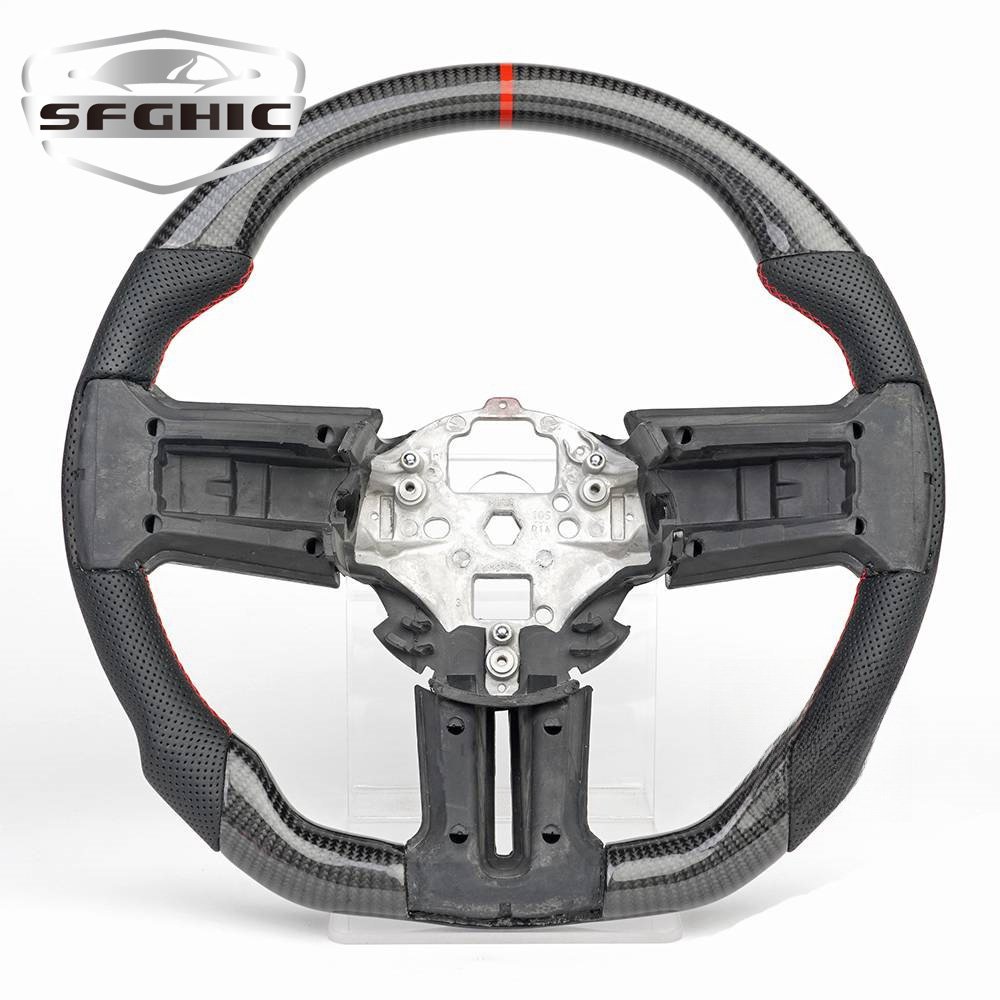 High Quality Car Steering Wheel For Ford Mustang Ecoboost Shelby GT500 2012 2018 LED RPM Real Carbon Fiber Steering Wheel