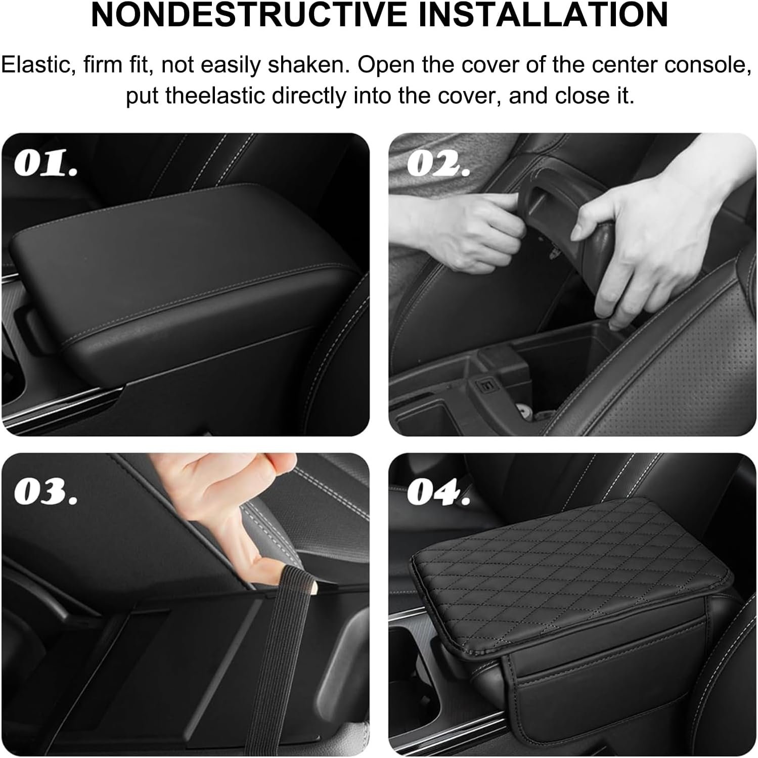 Car Center Console Cover Leather Armrest Cover Cushion with 2 Storage Bags Universal Car Armrest Seat Box Pad Car Interior