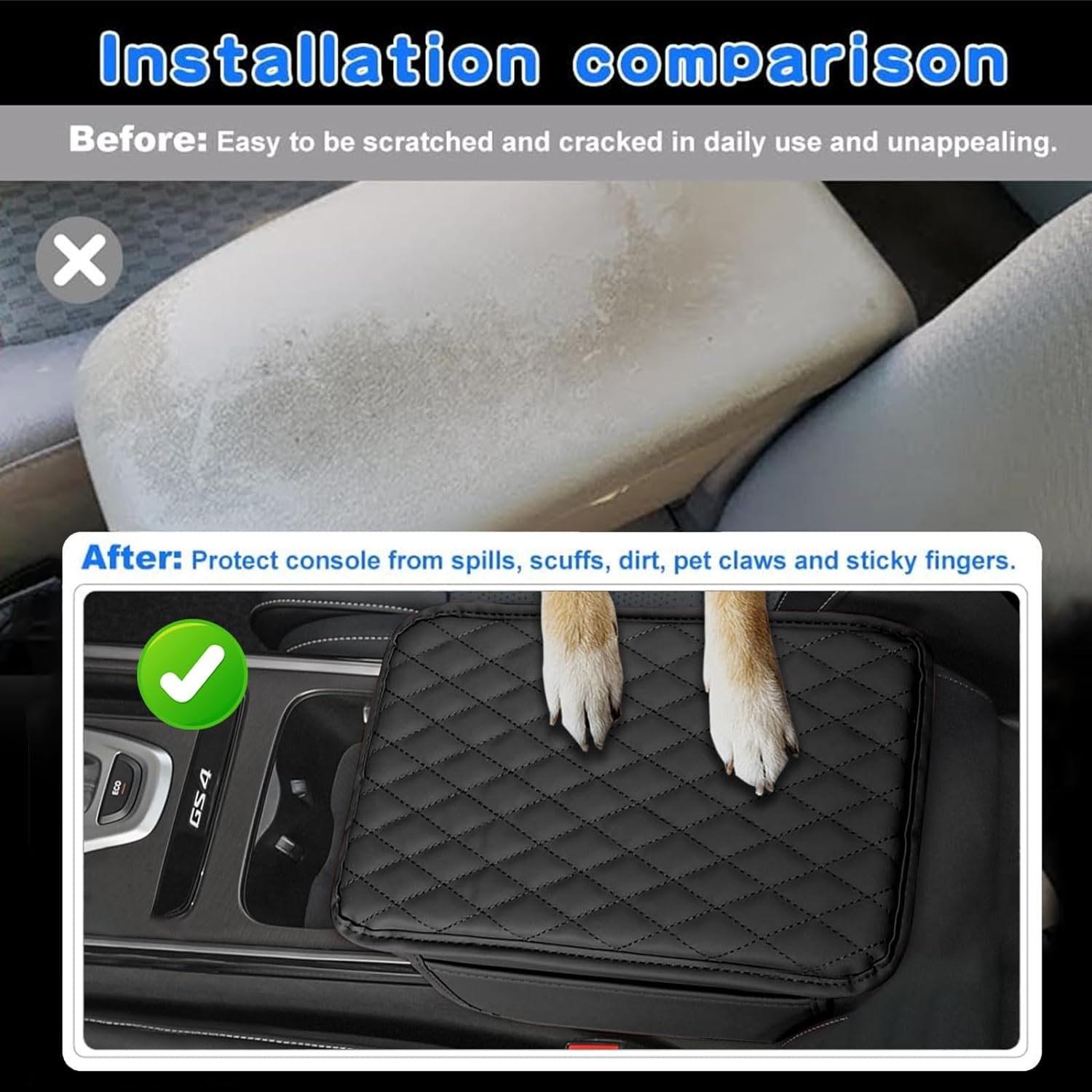 Car Center Console Cover Leather Armrest Cover Cushion with 2 Storage Bags Universal Car Armrest Seat Box Pad Car Interior