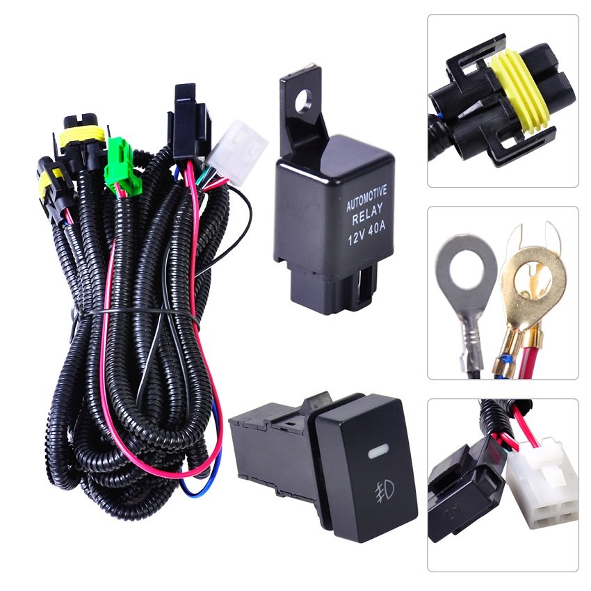 Harness Wire Automotive Wire Harness Loom Kit for H11 40A Relay 12v Button Switch Fog Lights Accord Focus Hid Headlights