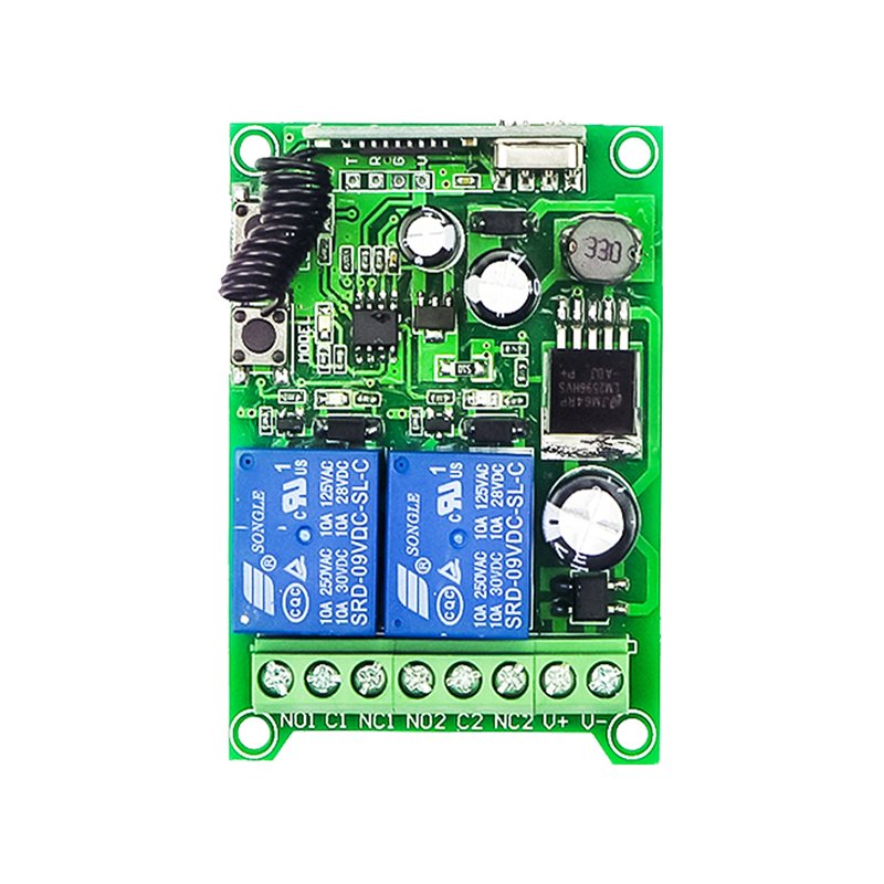 433 MHz DC12V-48V 10A 2CH Remote Control Relay Receiver TransmitterWireless Switch for Garage Gate Motor Light ON/OFF