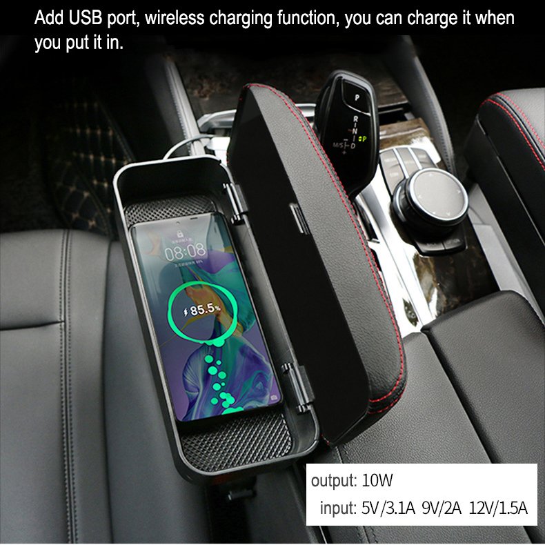 Rotatable Console Storage Box Wireless Charging Rechargeable Auto Arm Rest Universal Car Armrest With USB