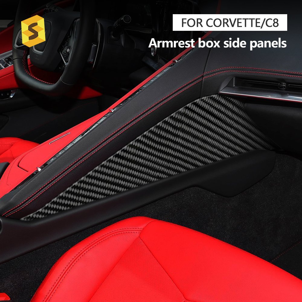 Shasha Carbon Fiber Dry Armrest Box Left Side Decorative Stickers Car Accessories for Chevrolet Corvette C8