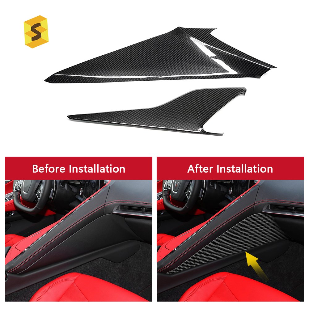 Shasha Carbon Fiber Dry Armrest Box Left Side Decorative Stickers Car Accessories for Chevrolet Corvette C8
