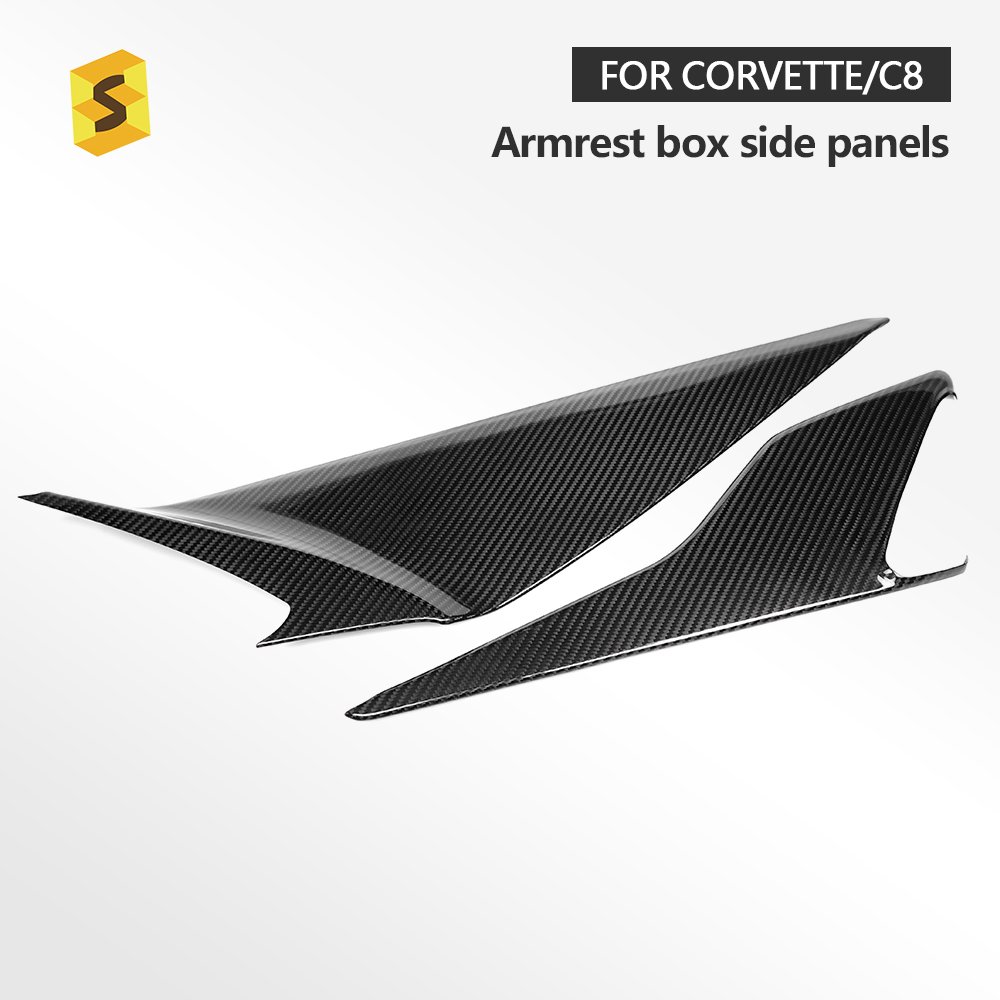 Shasha Carbon Fiber Dry Armrest Box Left Side Decorative Stickers Car Accessories for Chevrolet Corvette C8