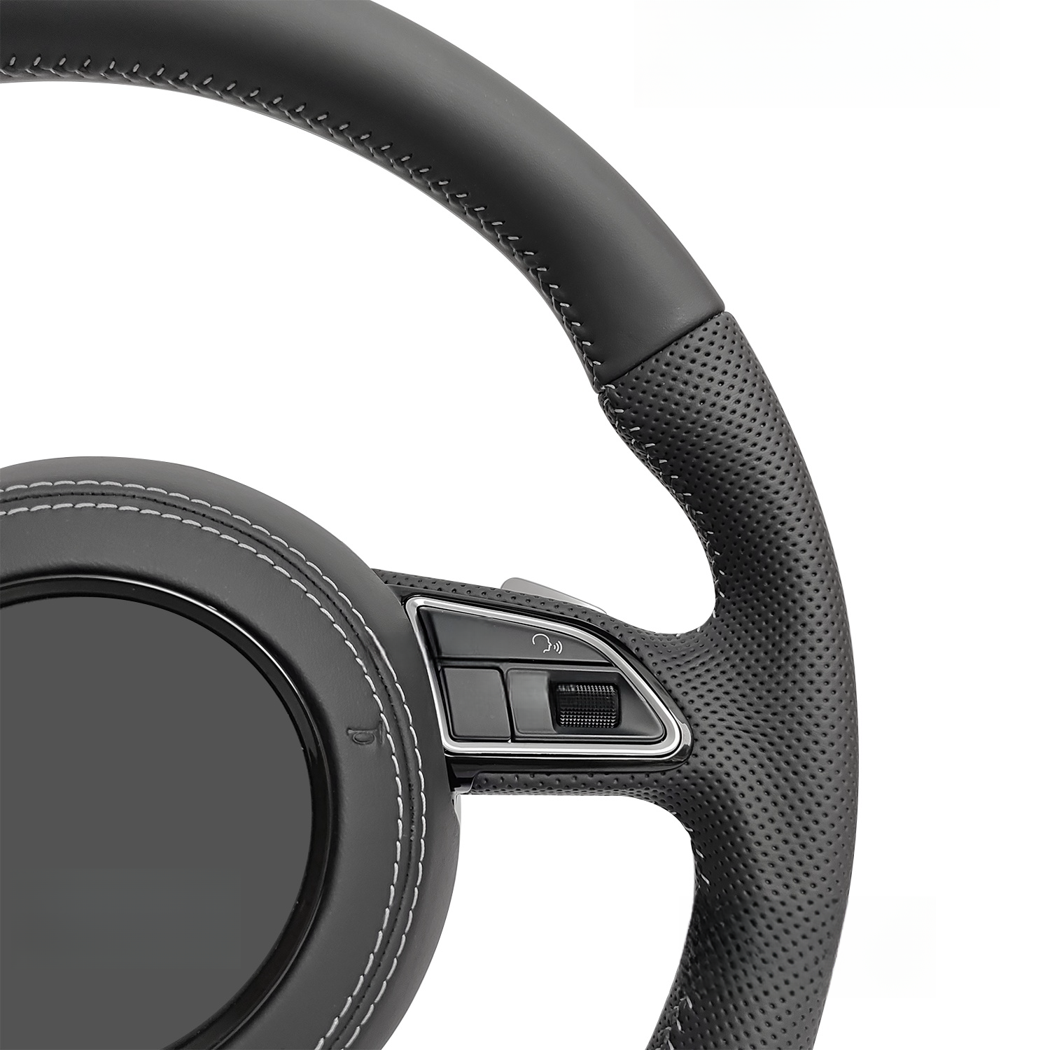 Hand-sewn black leather steering wheel carbon fiber perforated leather steering wheel modification accessories
