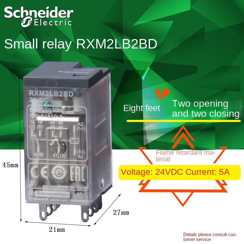 Schneider 24V DC RXM2LB2BD Plug-in Intermediate Relay 2 Group 8 Pin Seat Small Thermal Relay Auto Protective New Condition