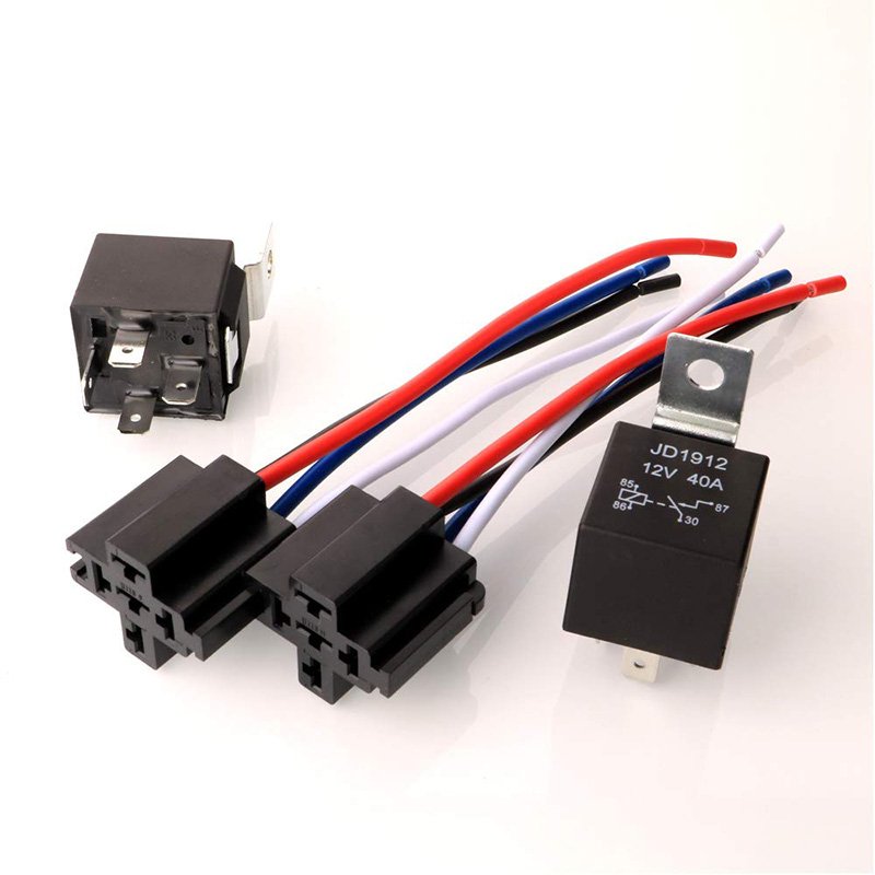 Car Relay Harness 12V 40A 4 Pin SPST 12AWG Harness Sockets with Color Labeled Wires for Automotive Truck Van Motorcycle Boat