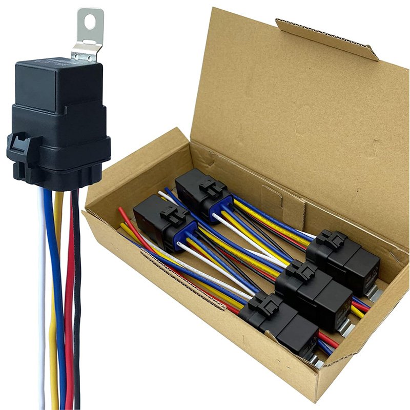 Car Relay Harness 12V 40A 4 Pin SPST 12AWG Harness Sockets with Color Labeled Wires for Automotive Truck Van Motorcycle Boat
