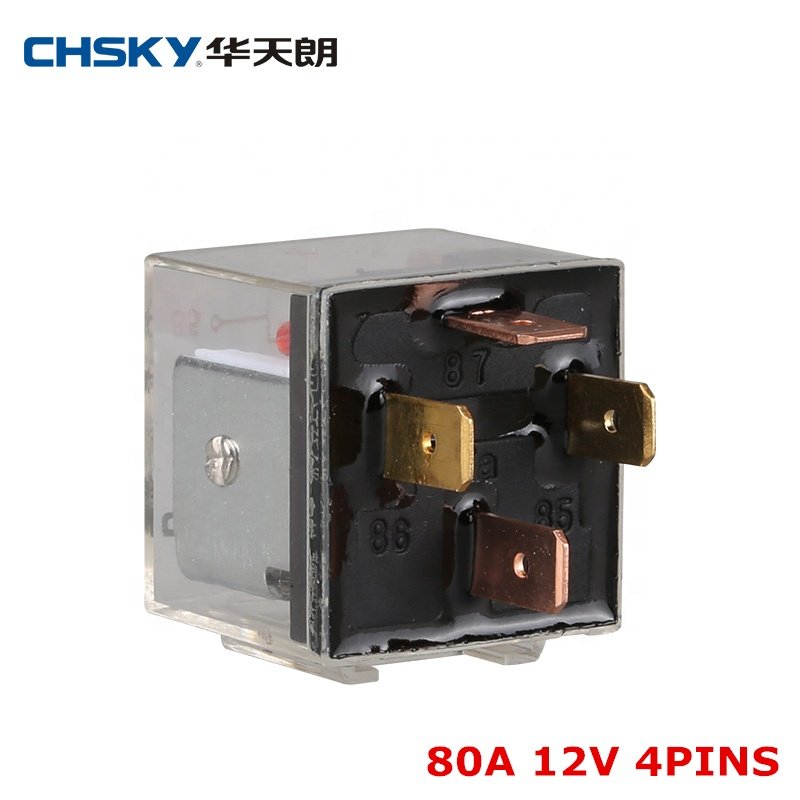 CHSKY Waterproof 12v 80A 4Pins Auto Relay With LED Transparent Auto Relay for Car Normally Open Car Relay CH-80124L