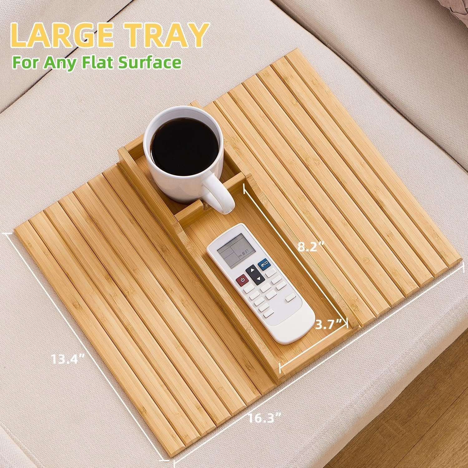 202407 Natural Bamboo Sofa Couch Cup Holder Anti Falling Drink Holder Armrest Tray Portable Couch Arm Tray Table