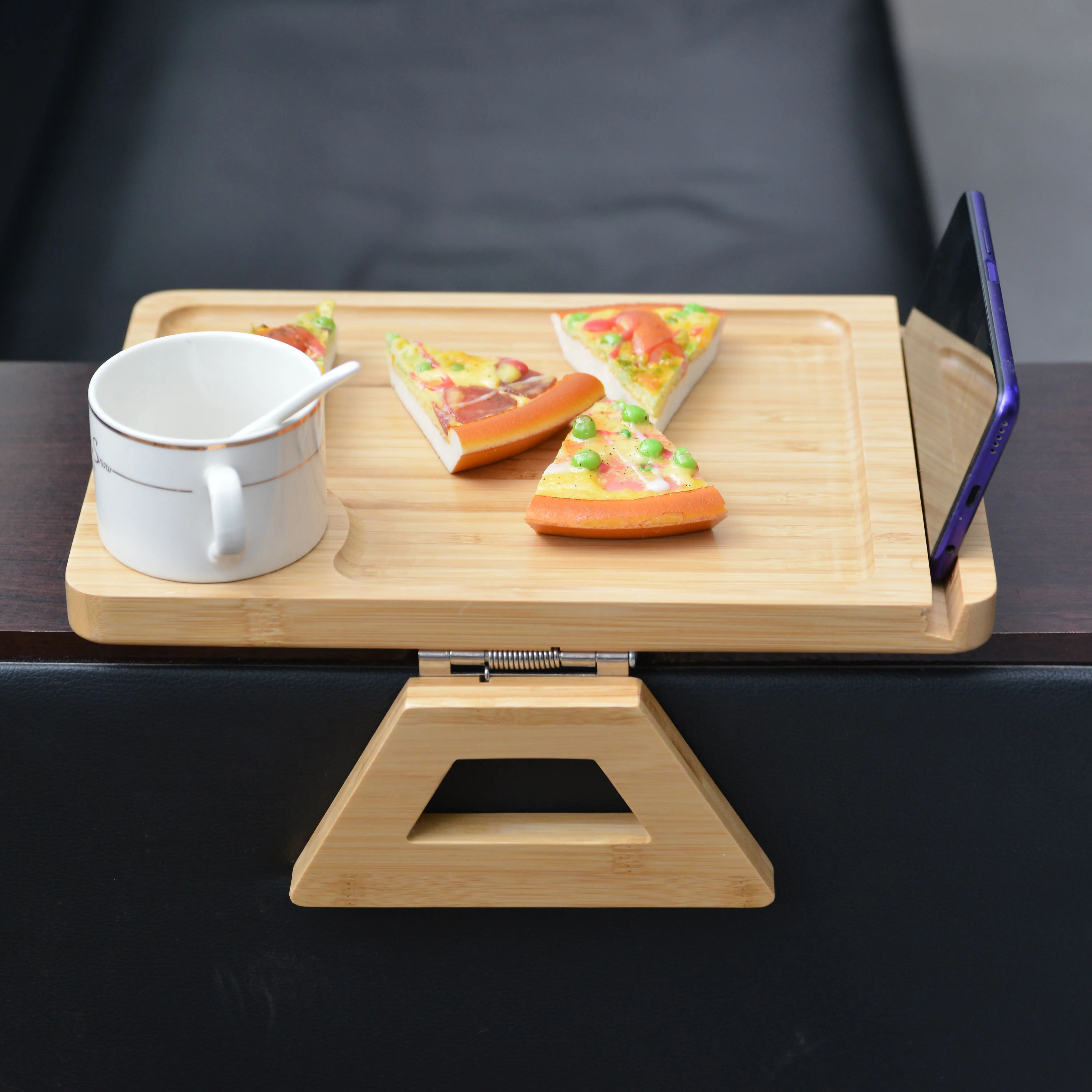 Factory Direct Sale Sofa Storage Tray Customizable Bamboo Sofa Tray With Phone Holder