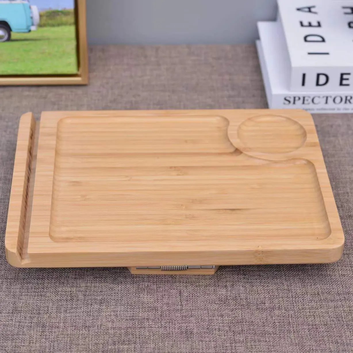 Factory Direct Sale Sofa Storage Tray Customizable Bamboo Sofa Tray With Phone Holder