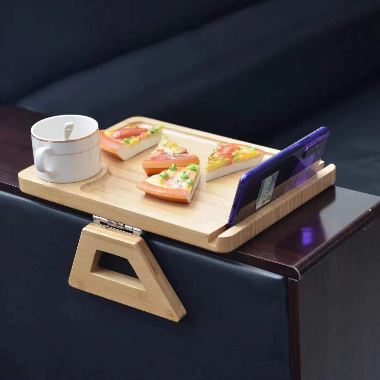 Factory Direct Sale Sofa Storage Tray Customizable Bamboo Sofa Tray With Phone Holder